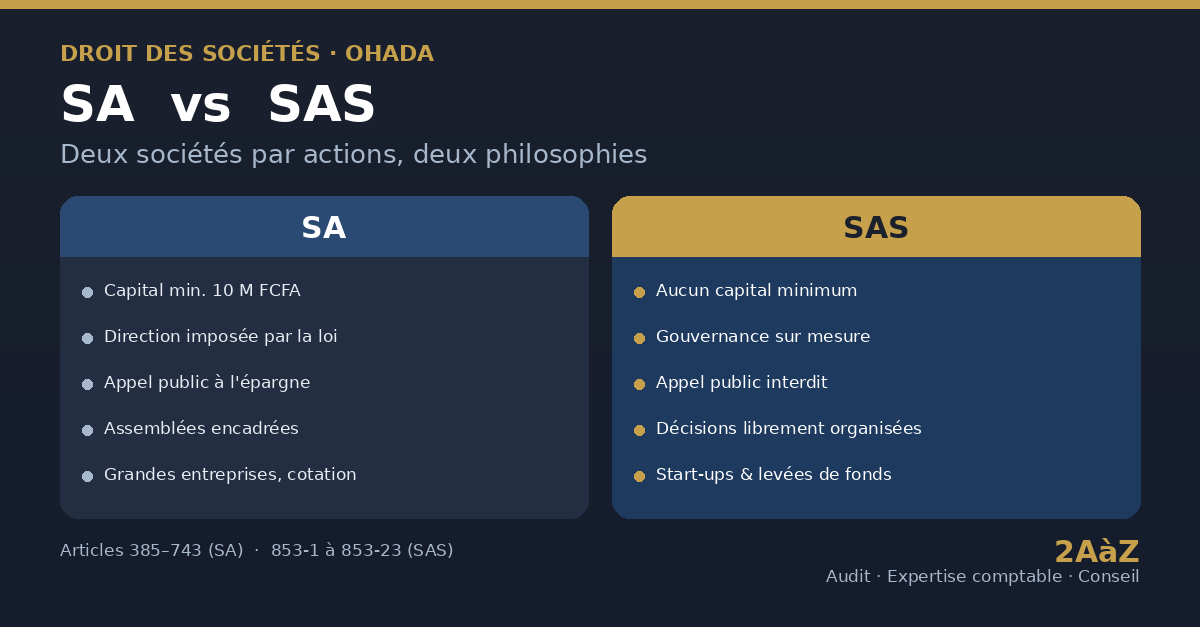 Analyse comparée SA et SAS en droit OHADA