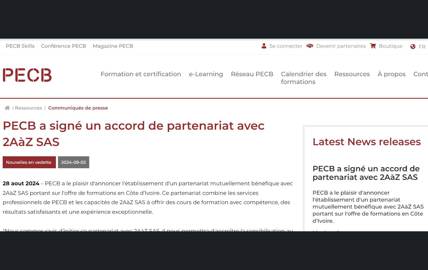 PECB a signé un accord de partenariat avec 2AàZ SAS